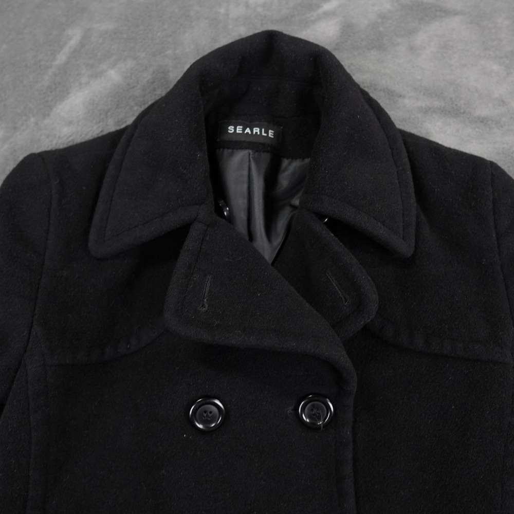 Searle Wool Blend PeaCoat Womens Small Black Double Jacket Gorpcore READ - Picture 7 of 13